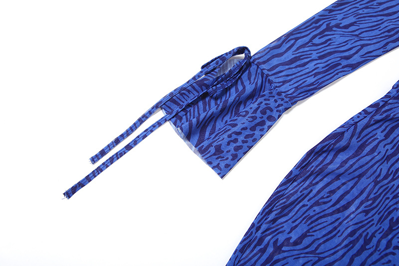 Feline Pattern Fitted Plunging Sheer Extended Sleeve Dress