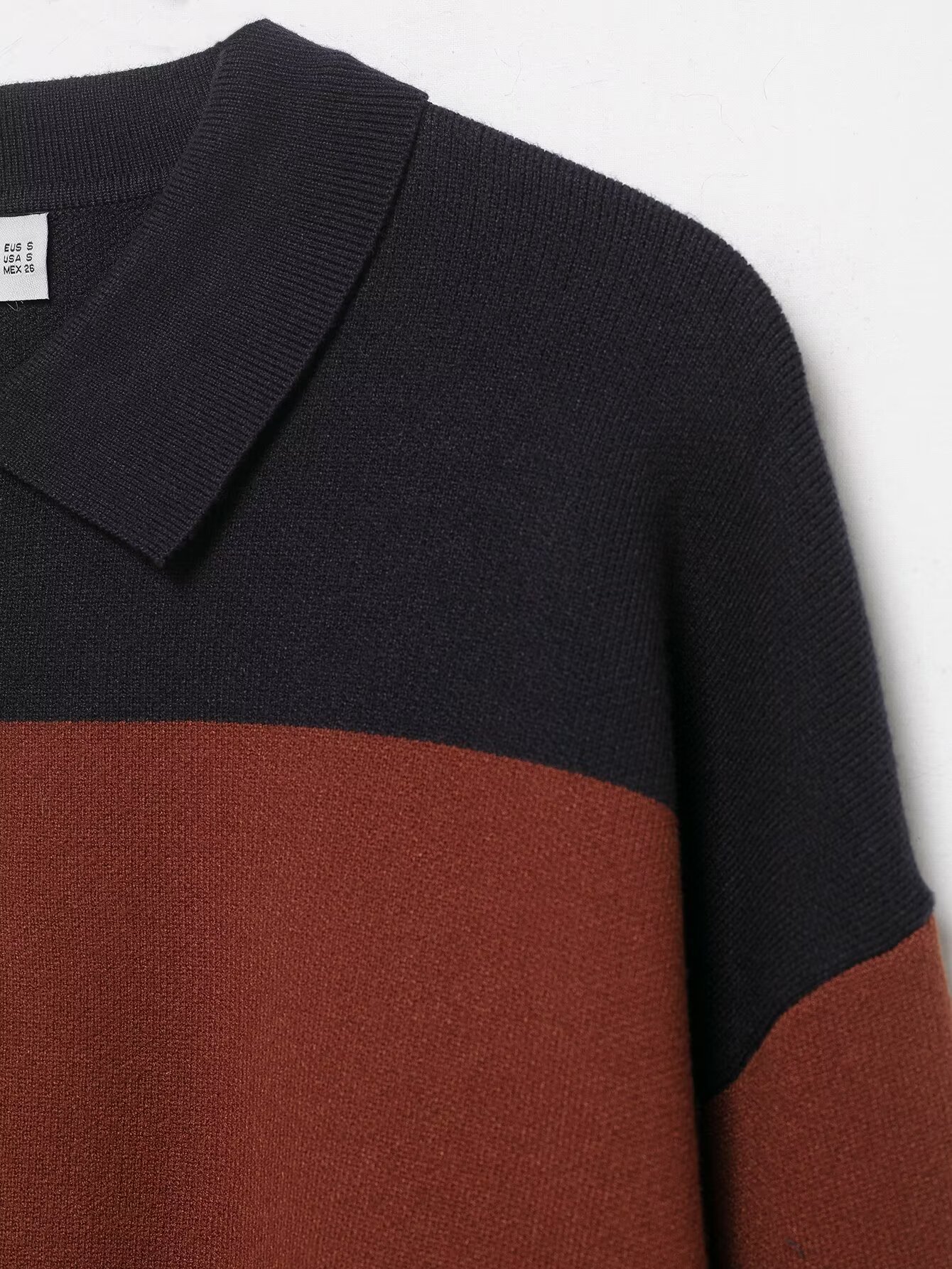 Striped polo shirt collar knit sweater