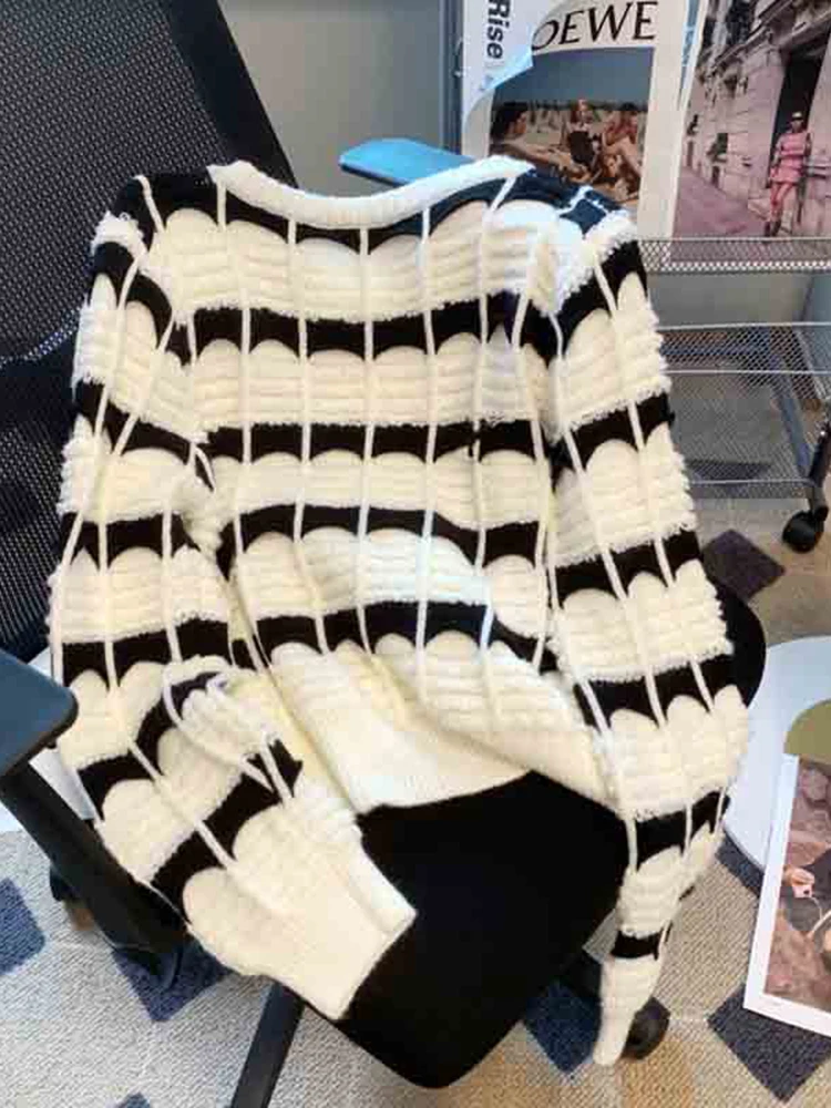 Oversized Overlap Front Two-Tone Acrylic Sweater
