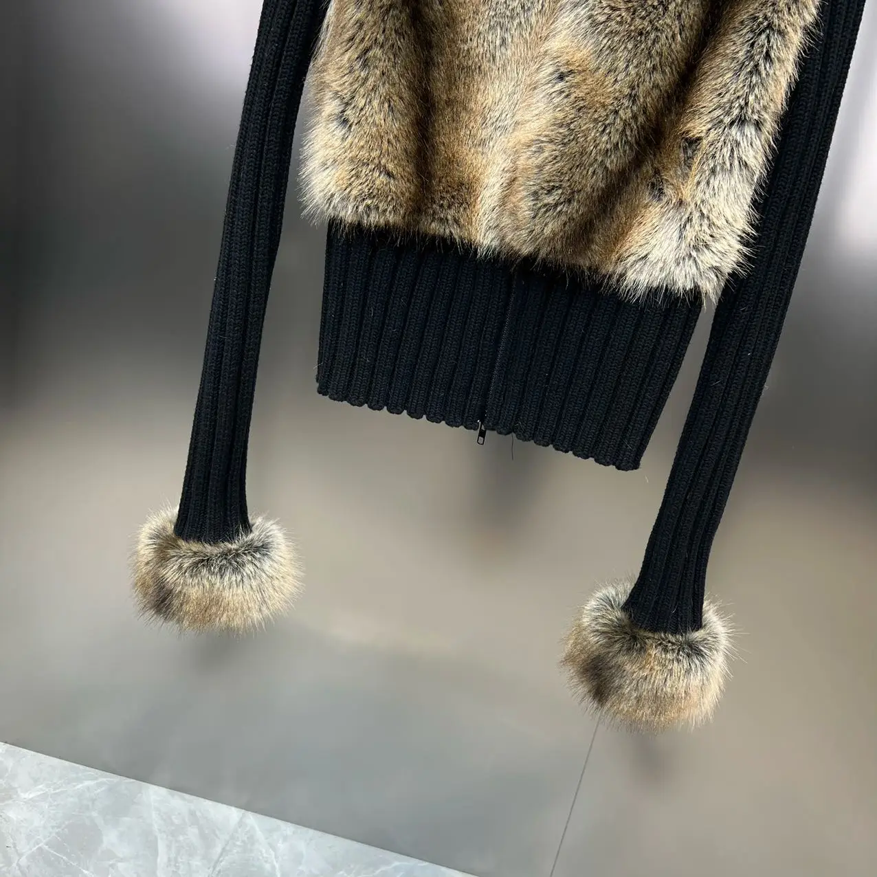 Faux Fur Paneled Zip Cardigan