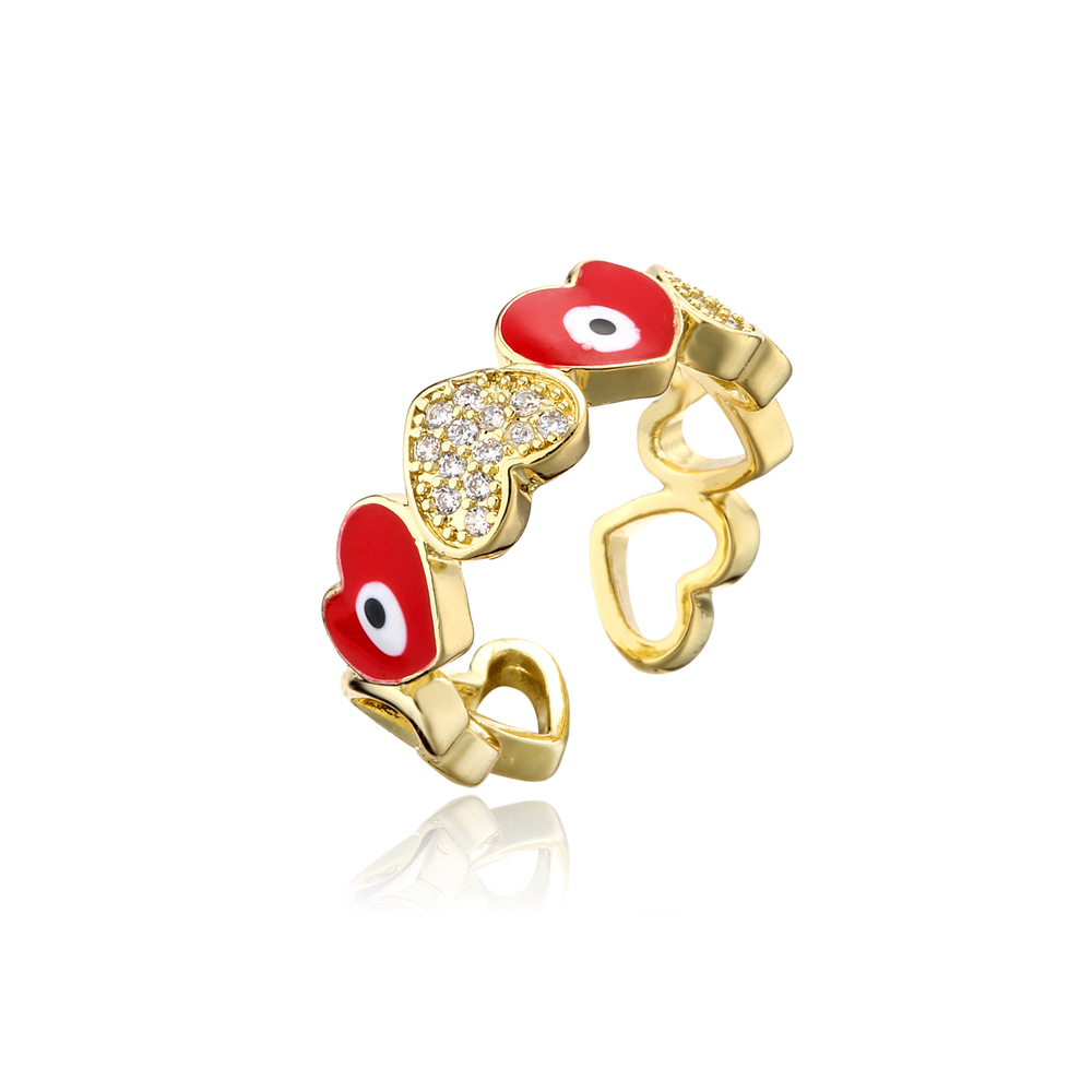 Hot selling new love oil drop zircon in Europe and America, devil's eye gold open ring for women