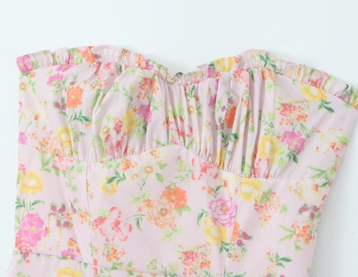 Women's Clothing Floral Fishbone Tie Strap Top + Tube Top Dress Set