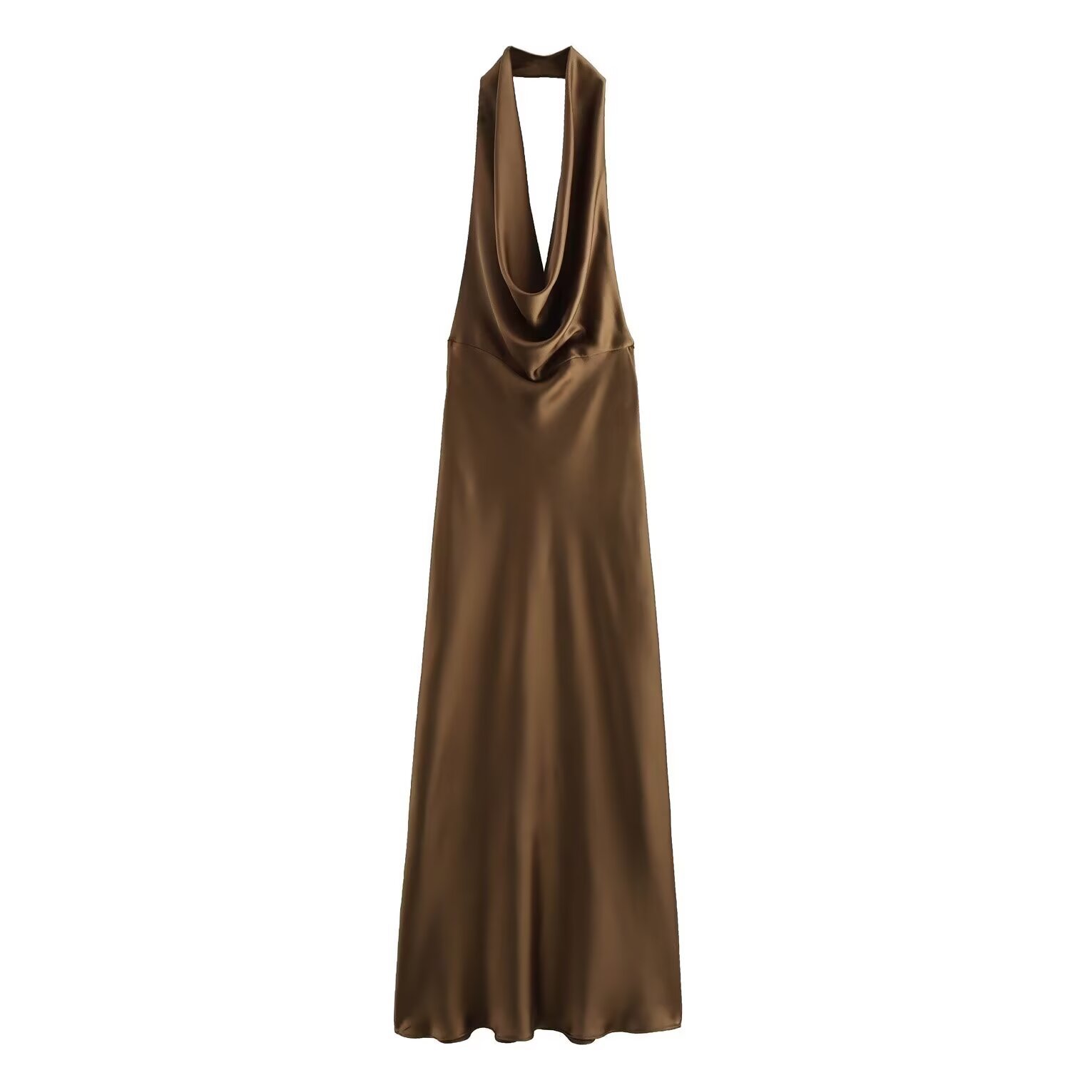 Women's Clothing Backless Satin Feel Midi Dress