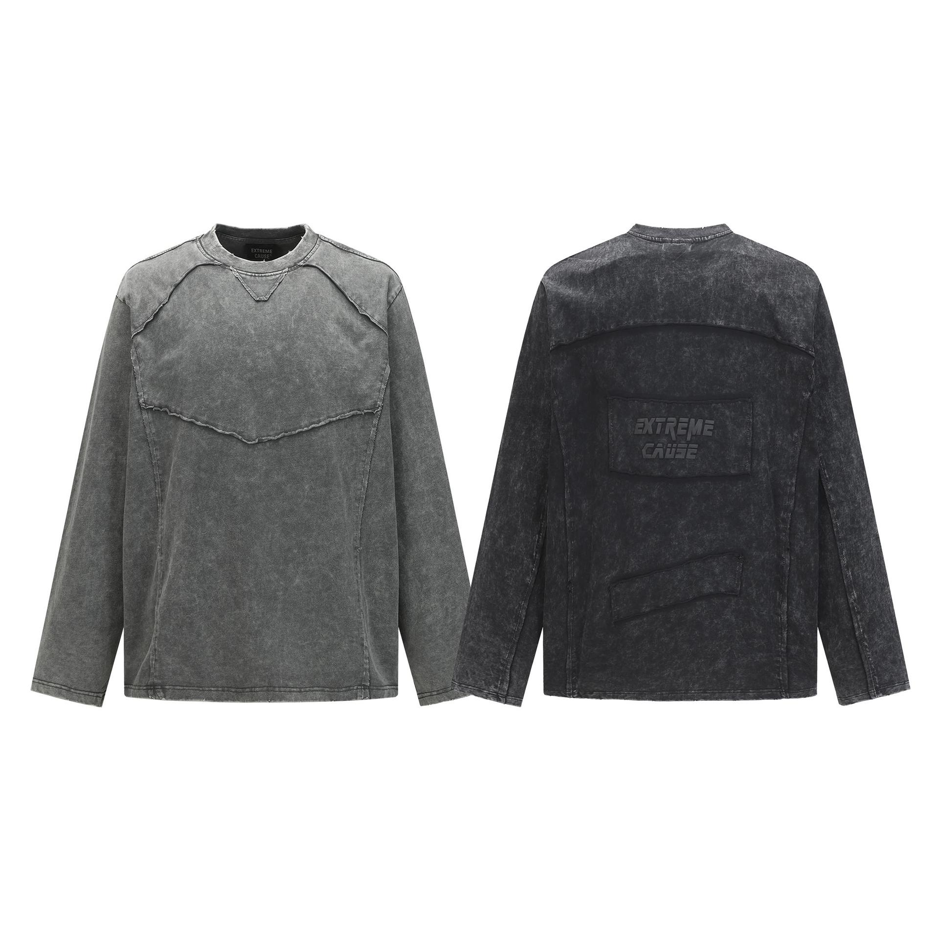 Faded Cotton Long Sleeve Patchwork Hoodie