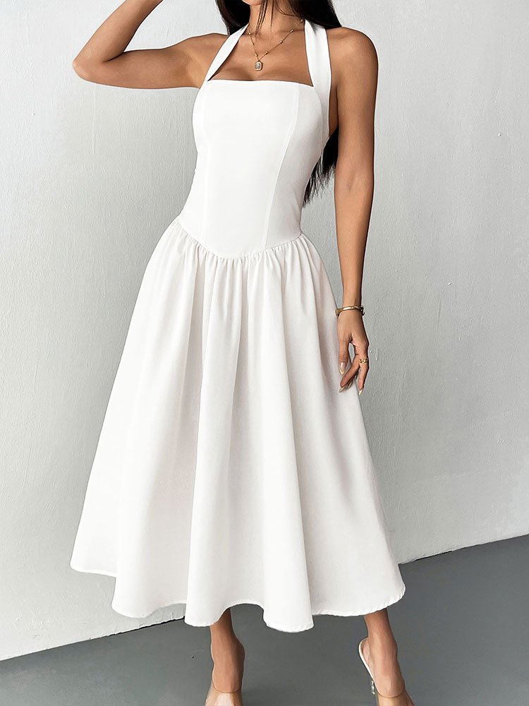 Halter Sleeveless Flared Maxi Dress