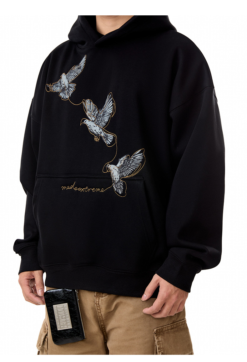 Cotton Blend Loose Fit Bird Graphic Hoodie