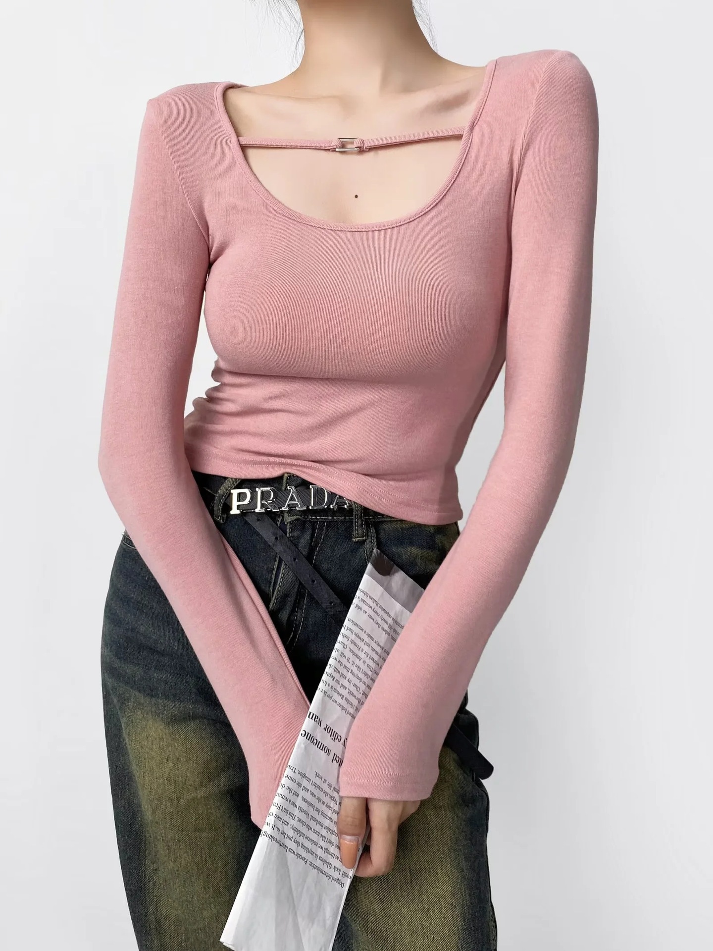 Wide Scoop Long Sleeve Cotton Top