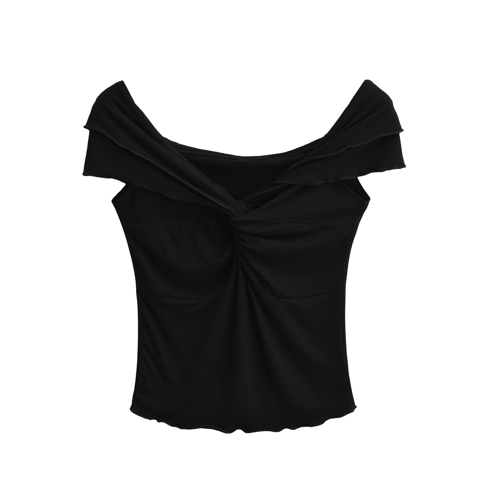 Sexy Asymmetric Neckline Cropped Sleeve Shirt