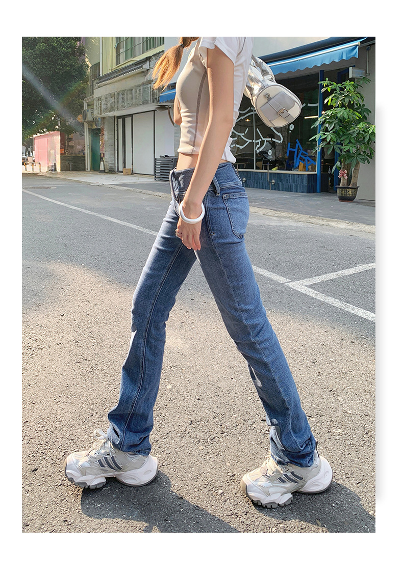 Women's Low Waist Flared Jeans Slim Fit Elastic Straight Leg Horseshoe Pants