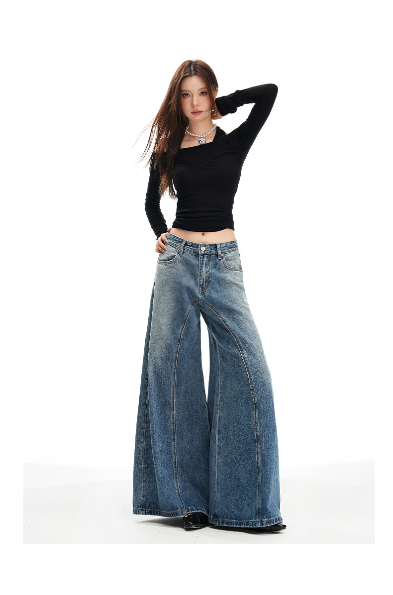 Wide Leg Jeans for Women Autumn New Design Deconstructed Style American Cut Loose Straight Pants