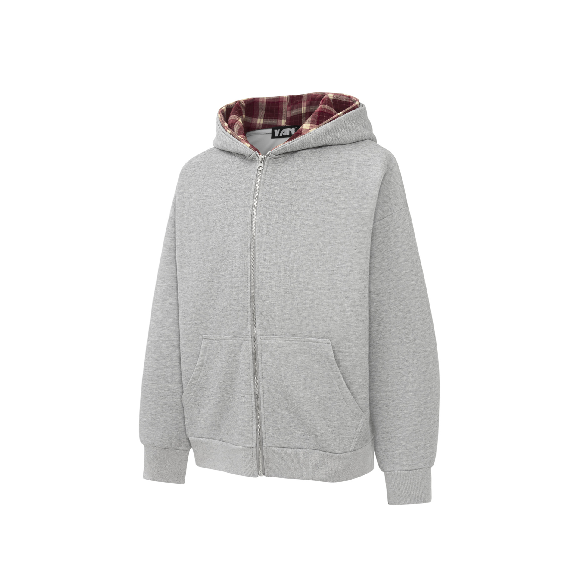 Oversized Checkered Cotton Zipper Hoodie