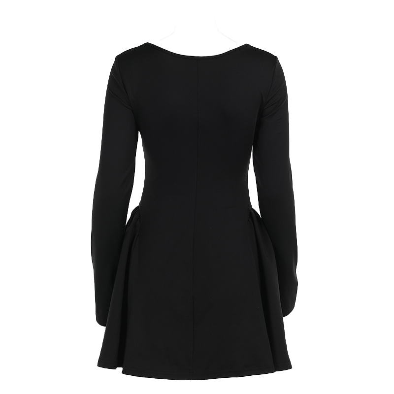 Square Neck Full Sleeve Umbrella Mini Dress