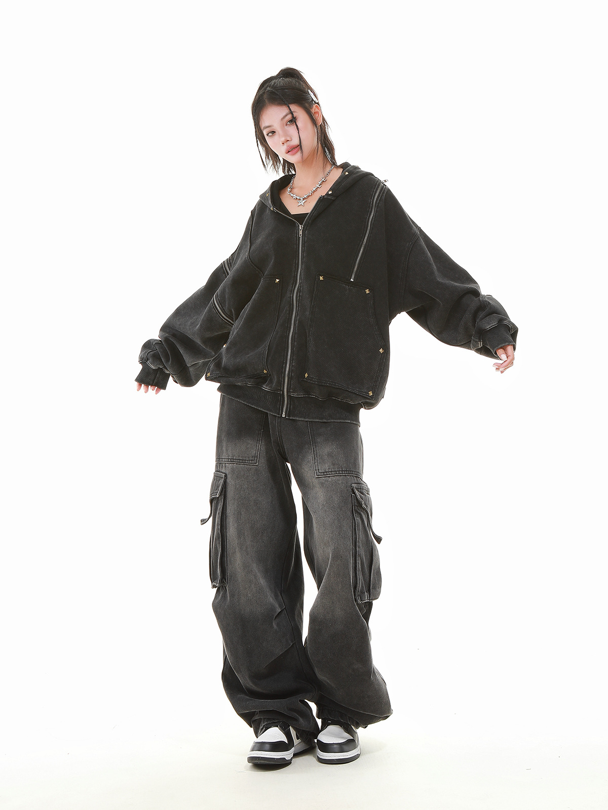 American Vintage Loose Fit Zipper Front Hoodie