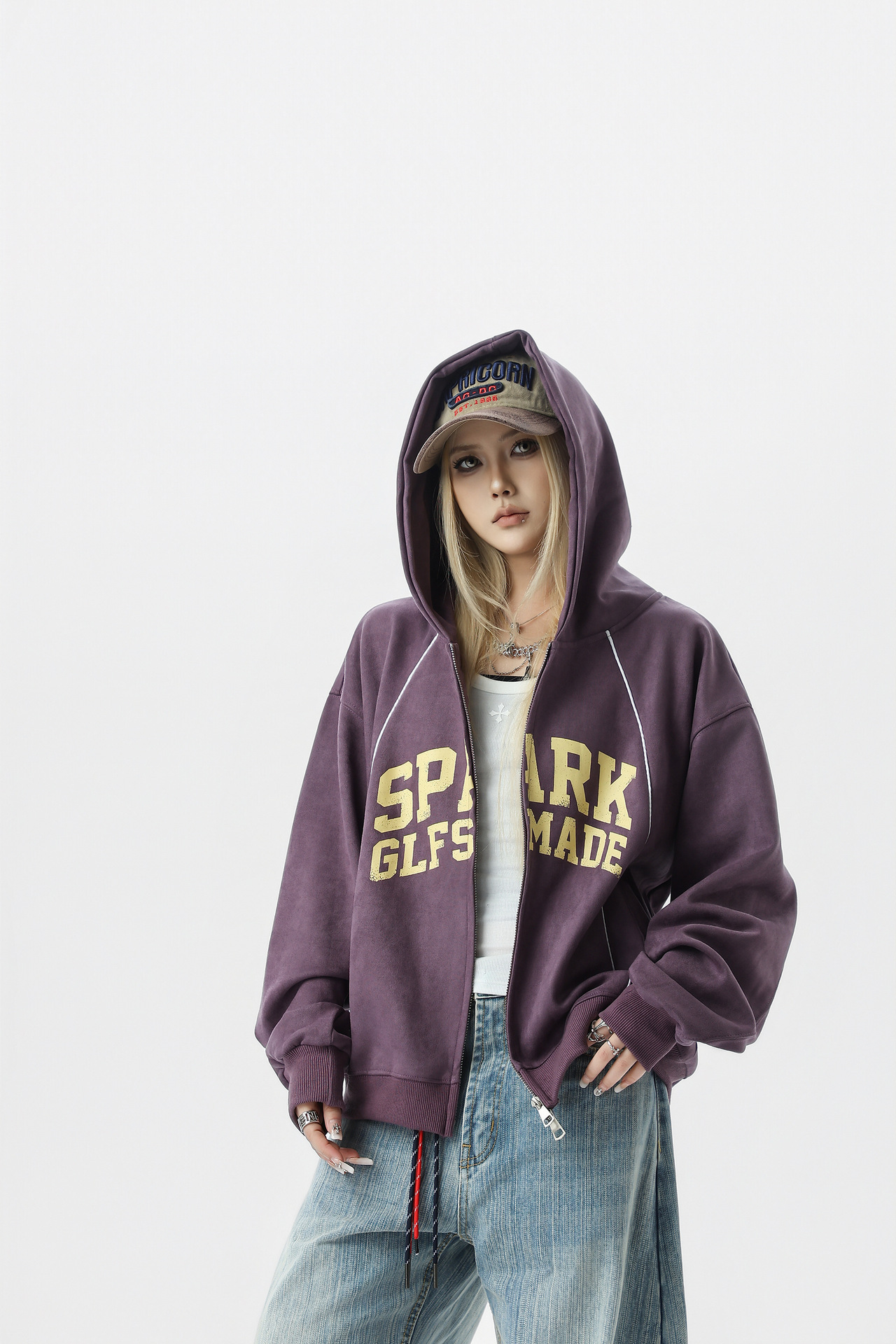 Suede cardigan zipper hoodie