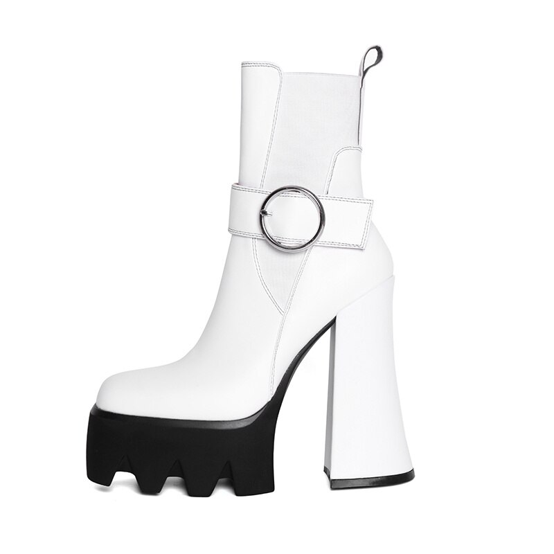 Women's Autumn Short Boots Brand New Square Toe Super High Heel Thick Sole Metal Sexy Stretch Bare Boots 42 Sizes