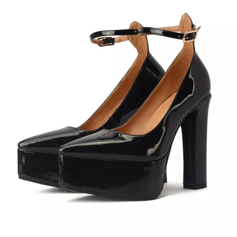Ladies Shiny Stiletto Raised Sole Evening Shoes