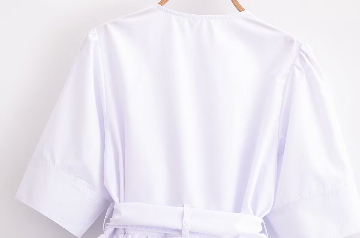 V-neck bow tie tied shirt top for women