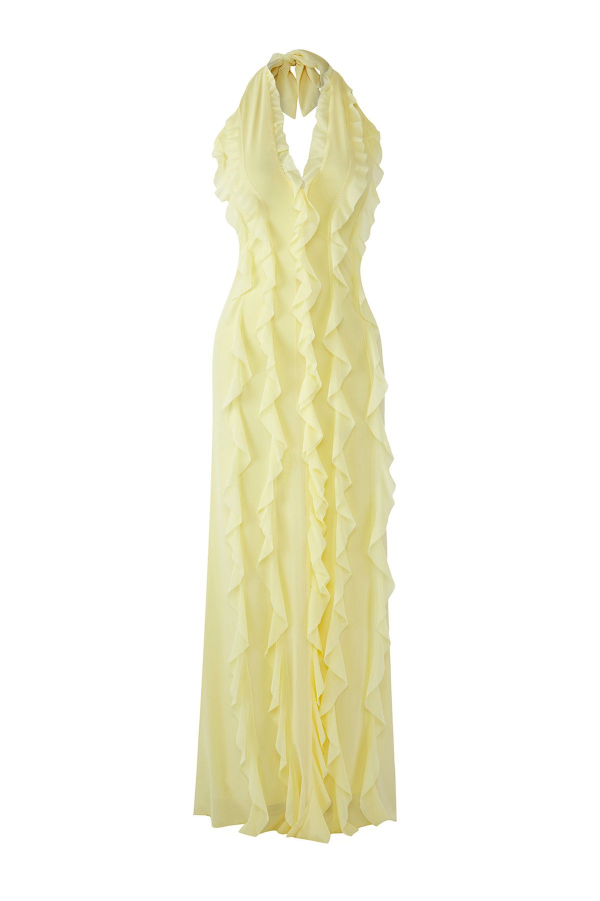 Yellow Solid Color Strapless Sexy Backless Lace High-Grade Dress Long Dress
