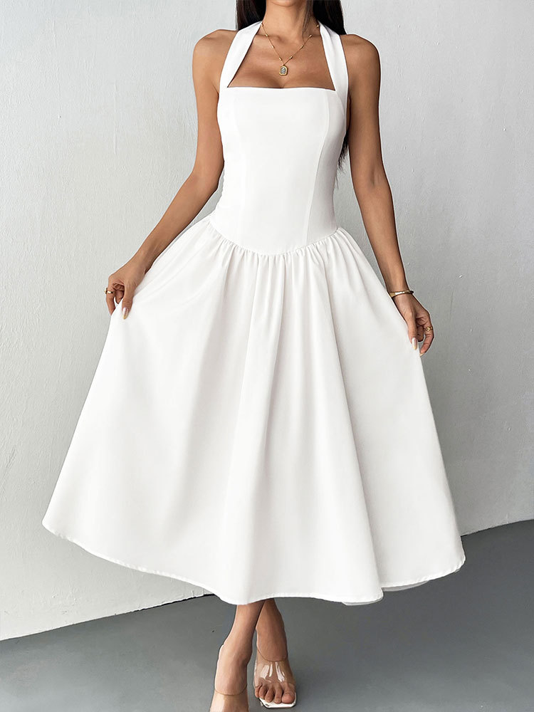 Halter Sleeveless Flared Maxi Dress