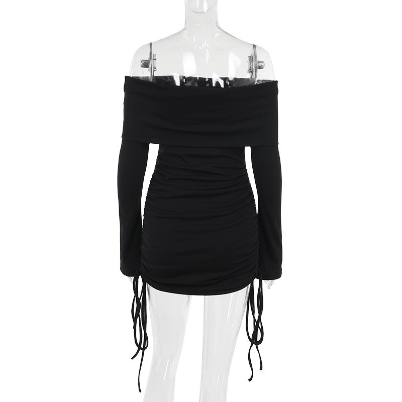 Exposed Neckline Full Arm Mini Dress