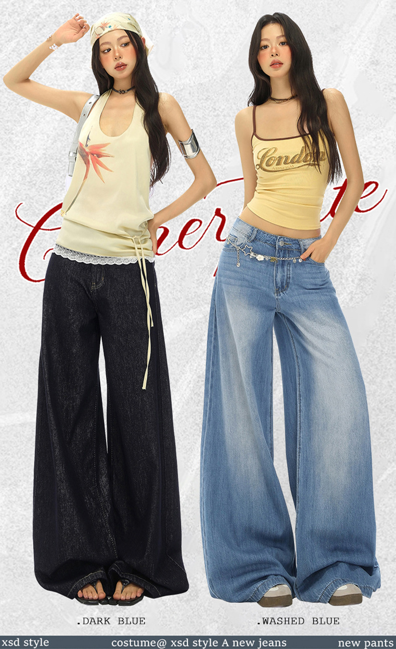 Light Blue High-Waisted Loose Fit Wide-Leg Jeans for Women, Casual Floor-Length Straight Leg Pants