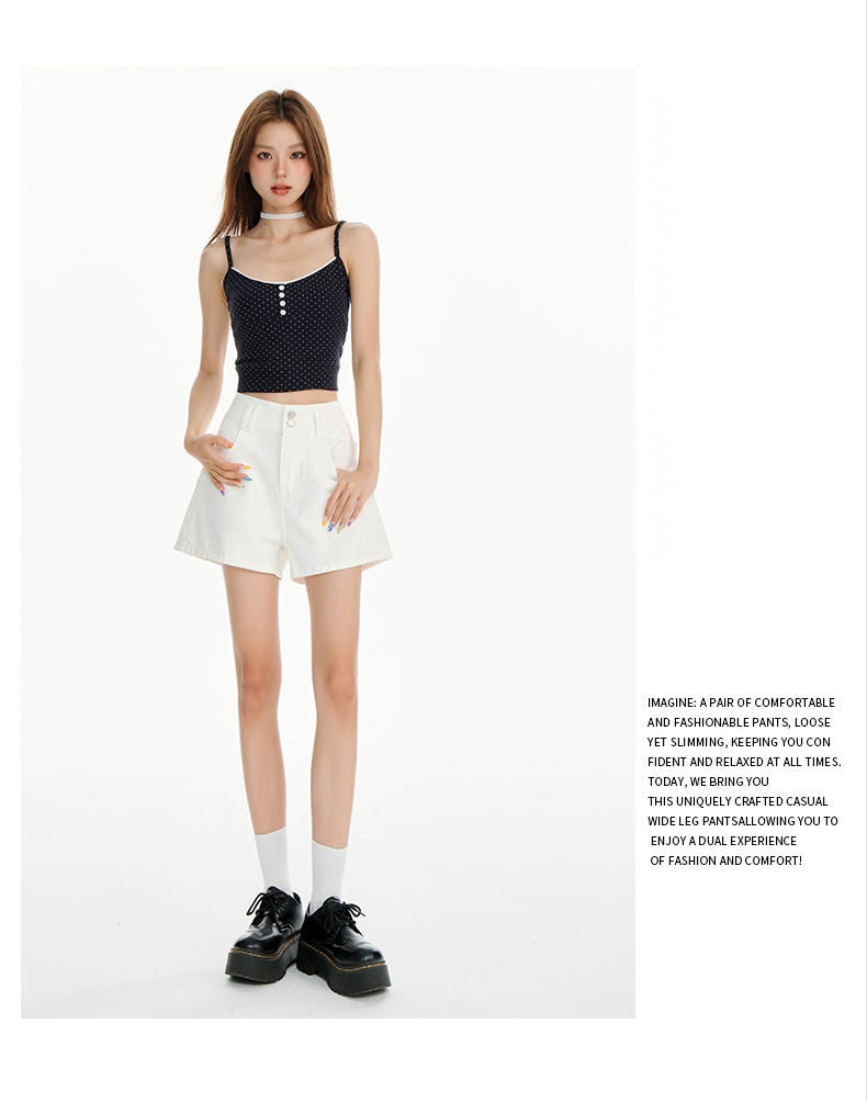 Light Blue High-Waisted A-Line Denim Shorts for Women Loose and Slim Fit Wide-Leg Hot Pants