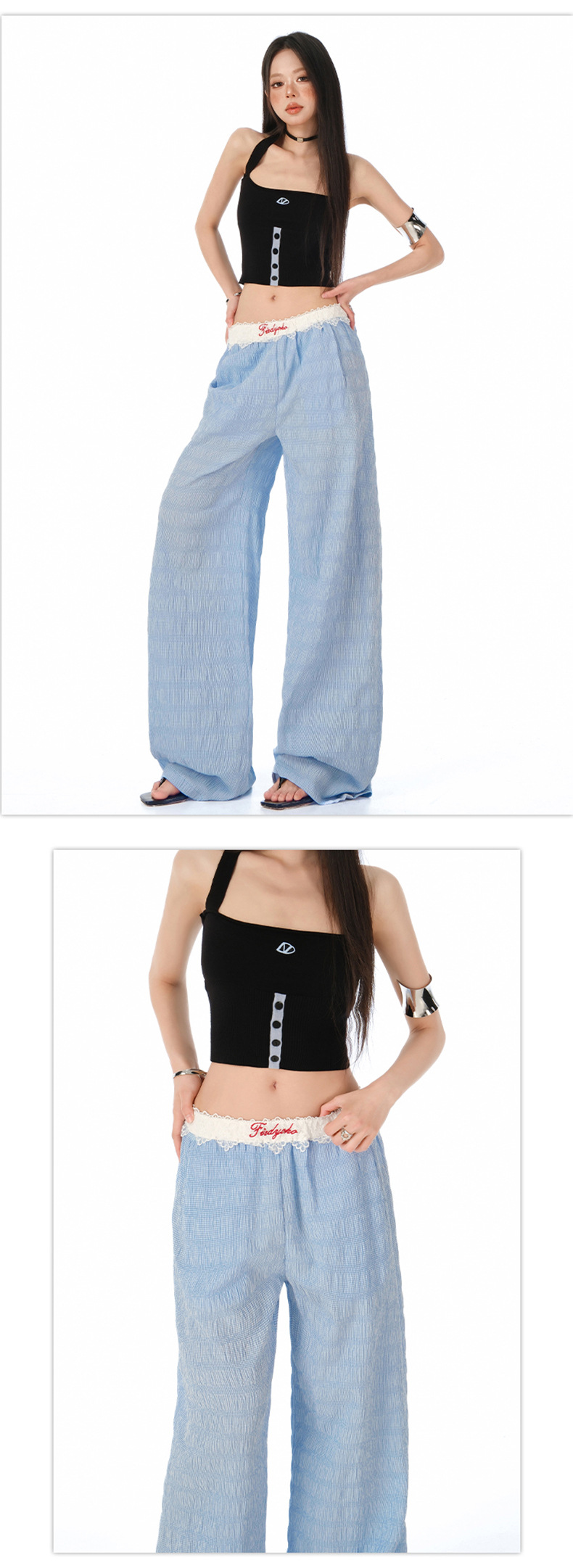 Women's Lace Casual Pants Loose Drape Wide Leg Trousers for Summer Strolling