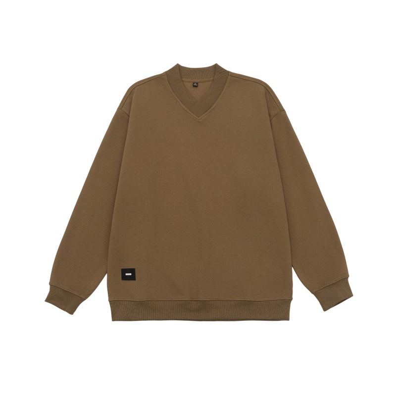 Long Oversized V-Shaped Neckline Stitched Letter Sweatshirt