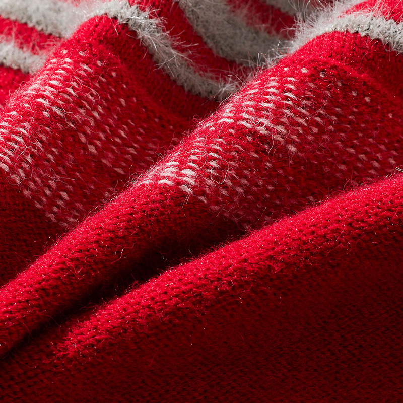 Matching Oversized Furry Trim Jacquard Knit Overcoat