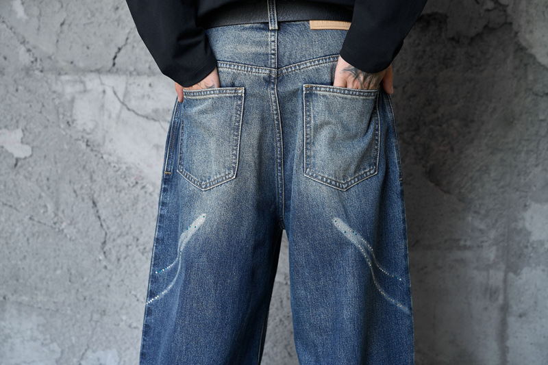 Style Butterfly Cat Whisker Laser-Printed Denim Pants with Unique Design, Wide Leg, Loose Fit, Straight Cut, Oversized Jeans