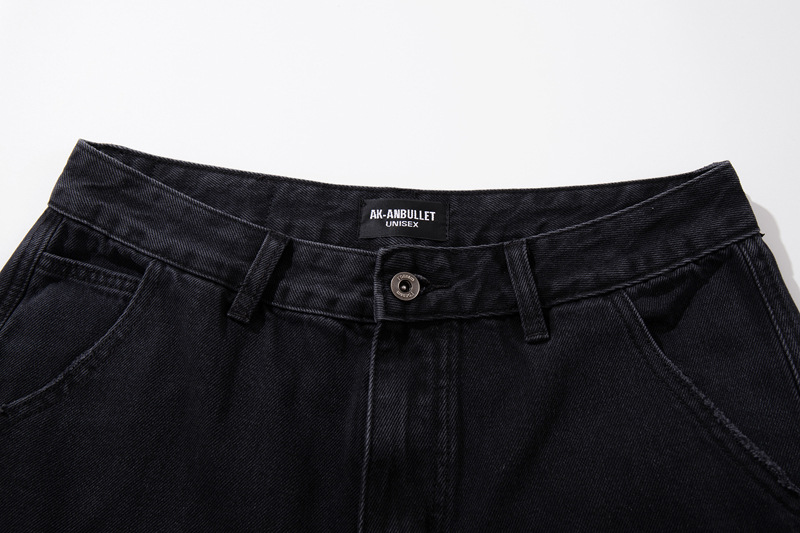 Loose Washed Multi-Pocket Straight Leg Wide Leg Jeans Unisex Loose Versatile Drapey Long Pants