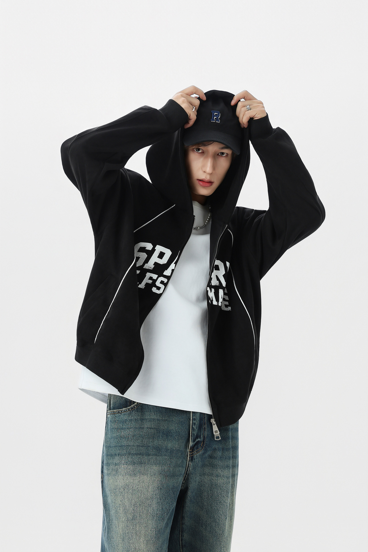 Suede cardigan zipper hoodie