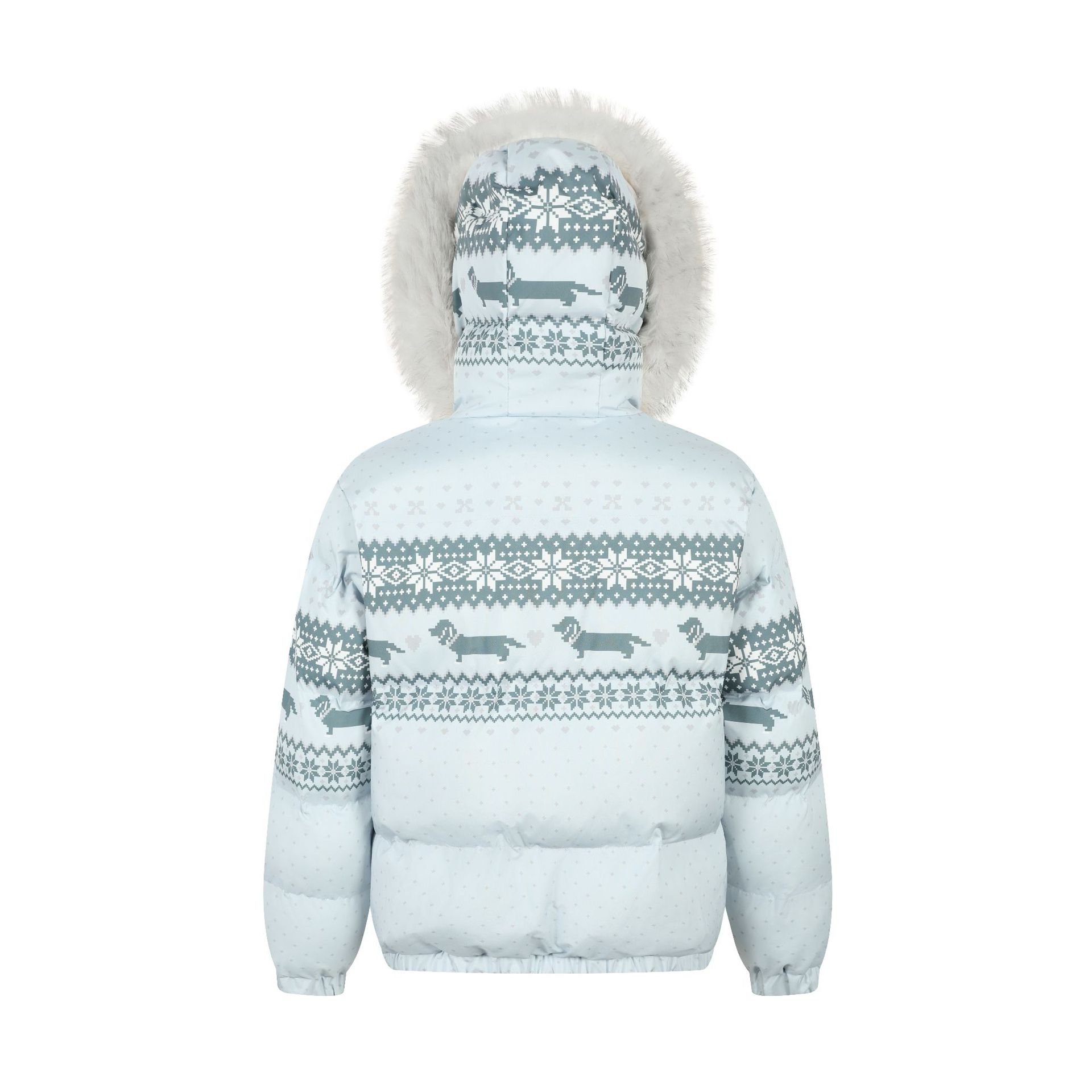 Hooded Fair Isle Detachable Fur Collar Cotton Coat Warm Outerwear