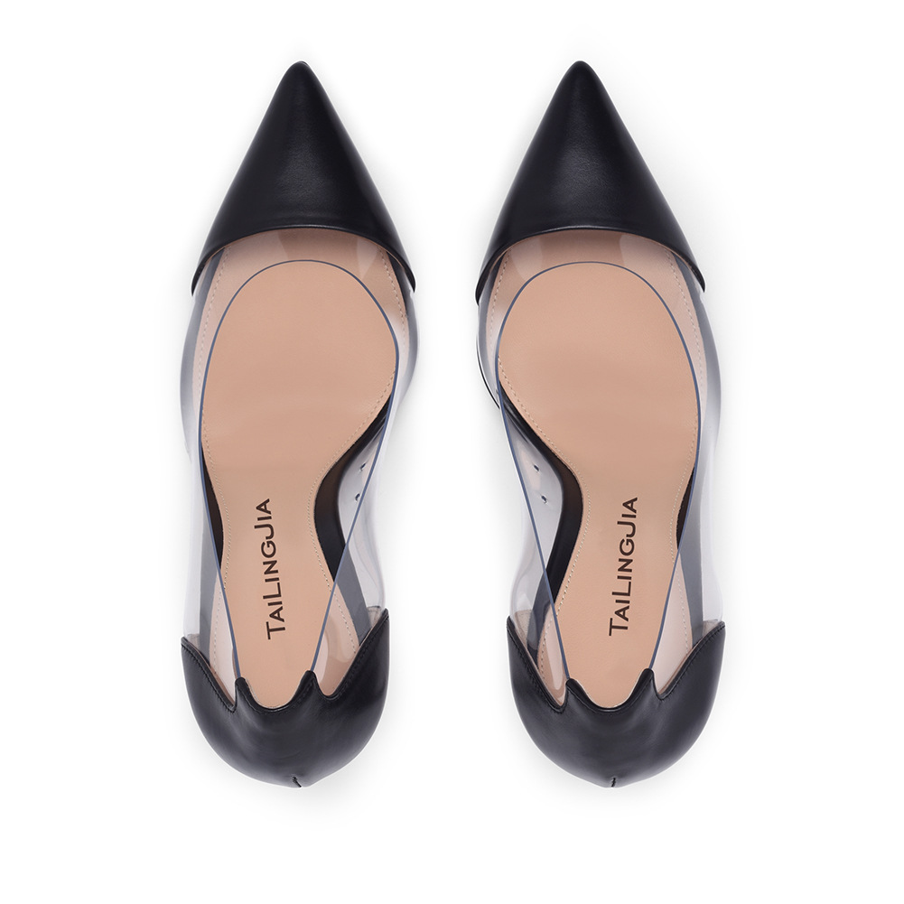 PVC Spliced Pointed High Heel Single Shoes Large Womens Shoes Fashion Shoes