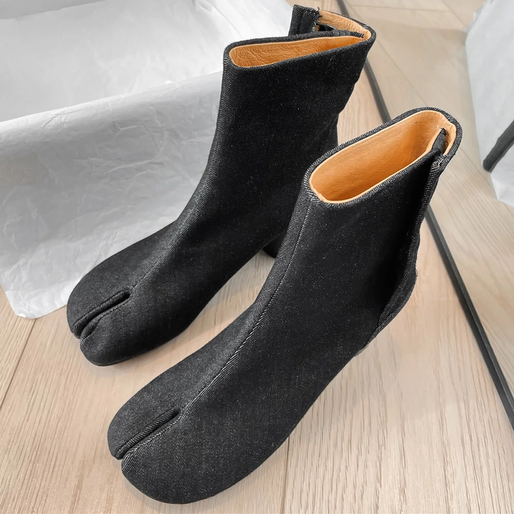 Classic Leather Pointed Toe Block Heel Boots