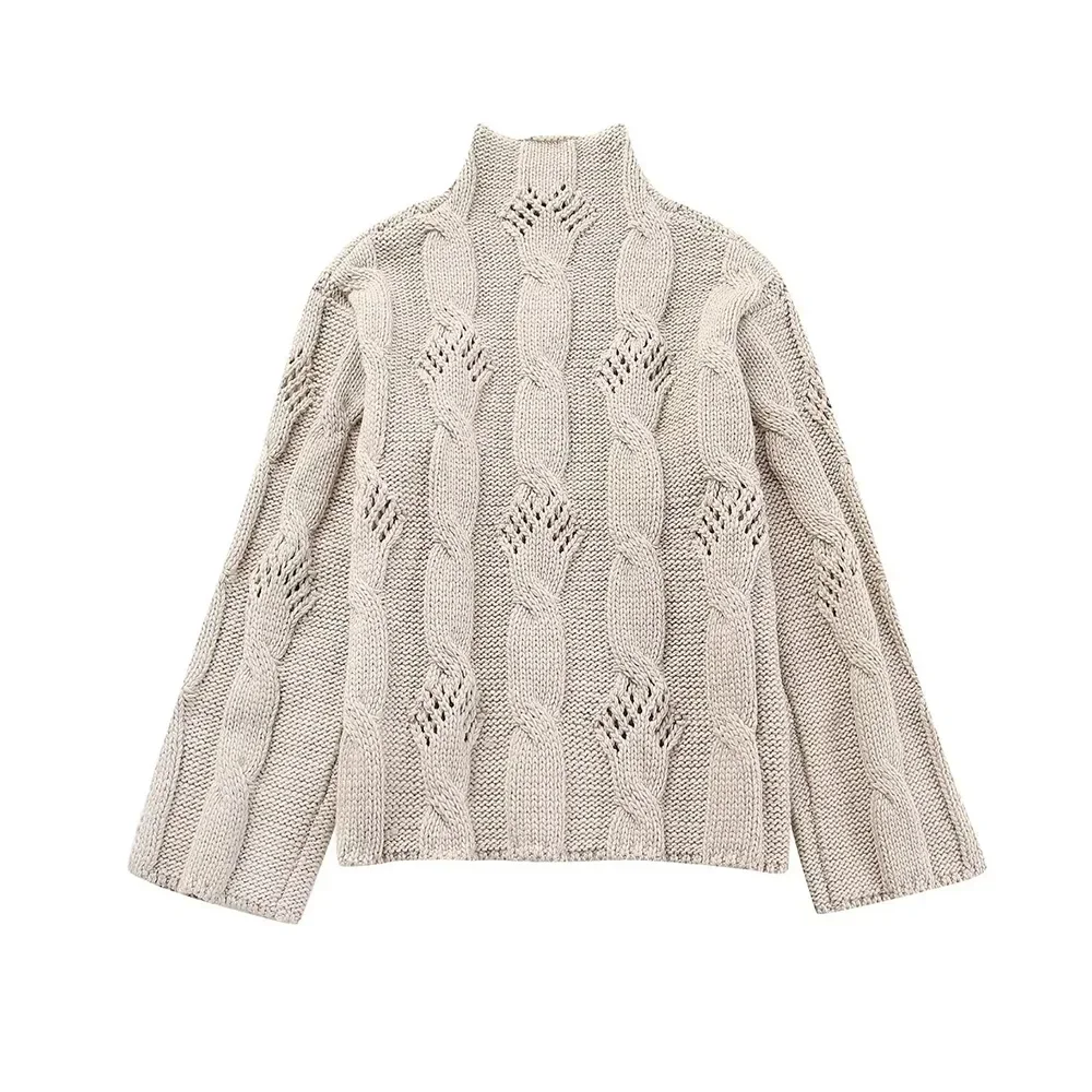 Ladies Retro Ribbed Turtleneck Polyester Jumper