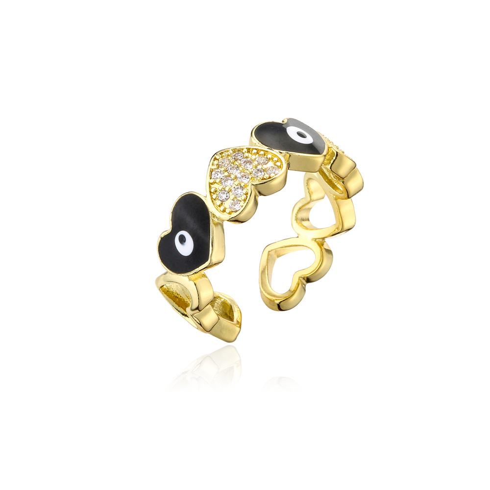 Hot selling new love oil drop zircon in Europe and America, devil's eye gold open ring for women