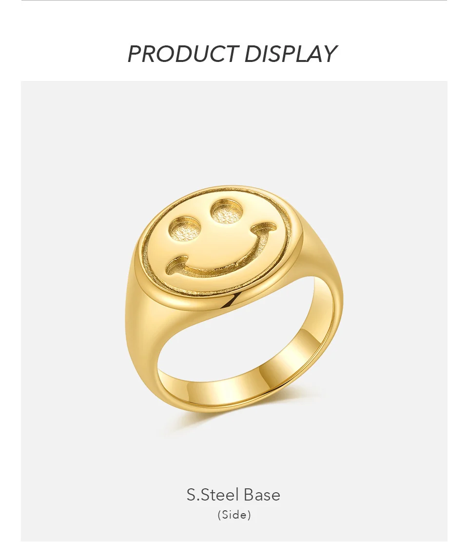 Vintage Smiling Face Rings For Women Stainless Steel Fashion Jewelry Gold Color Ring Halloween