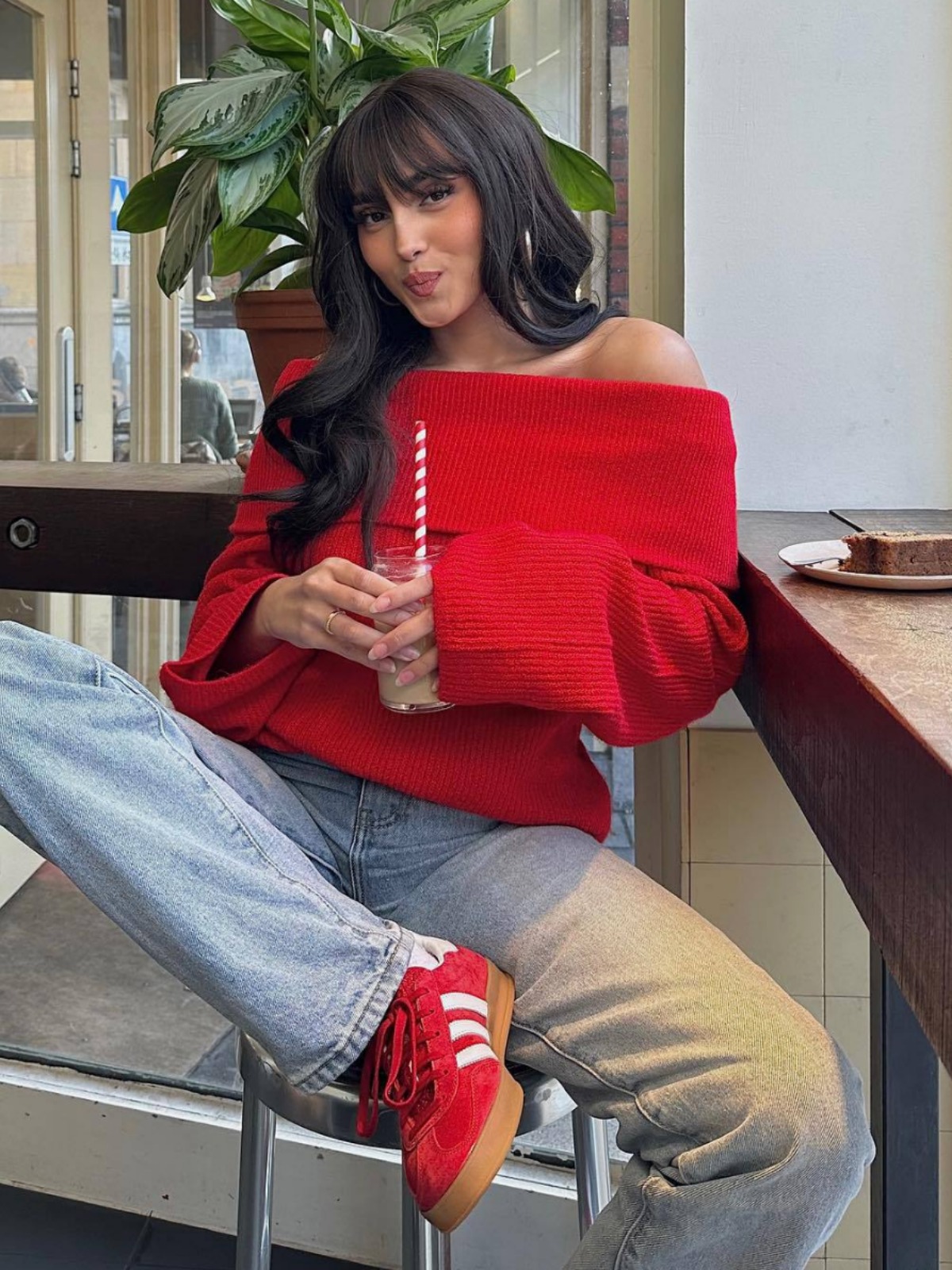 Women's autumn and winter clothing one neck off shoulder sexy slim fit solid color pullover sweater