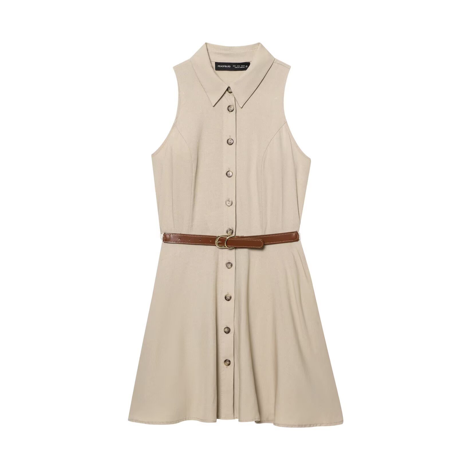 Women's Dress with Belt Mini Dress Sleeveless Turn-down Collar Elegant Fitted Short Skirt