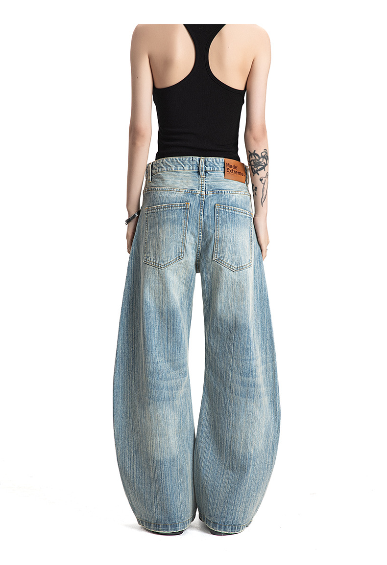 Washed Bamboo Slub Faded White Unisex Summer Loose Straight Denim Pants