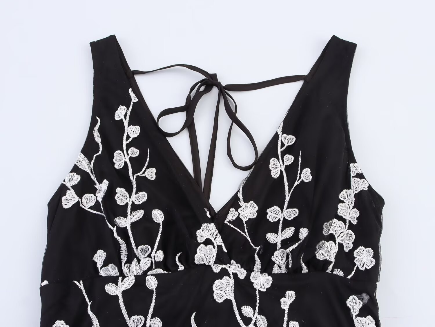 V-neck embroidered camisole A-line long skirt dress for women