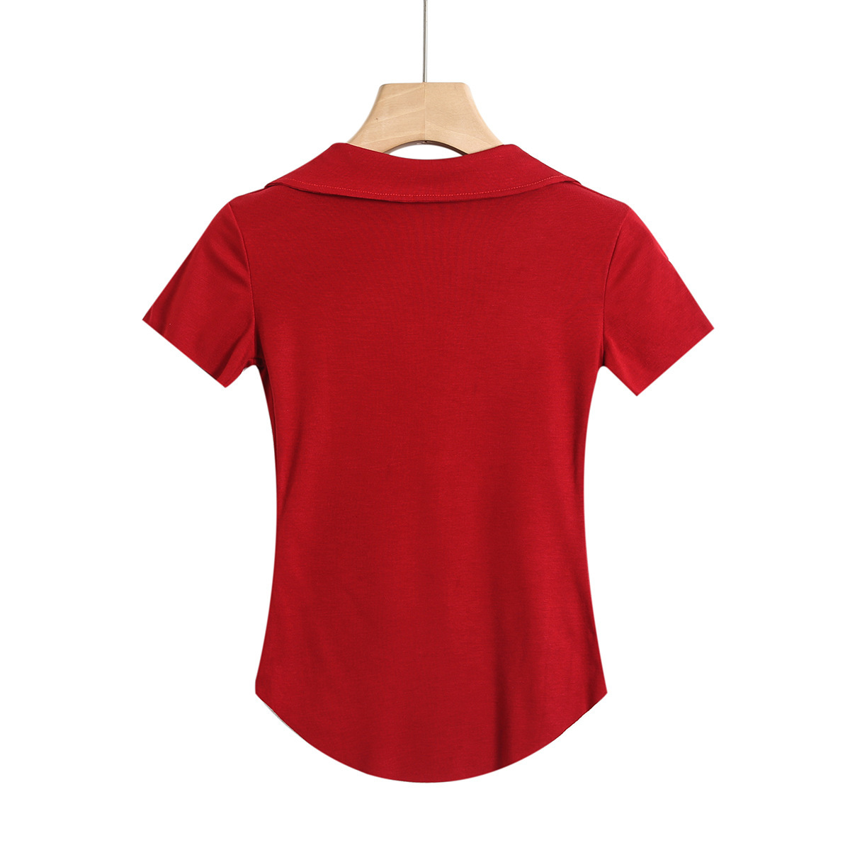 Plain Spandex Plunge Frayed Rounded Slim Tee