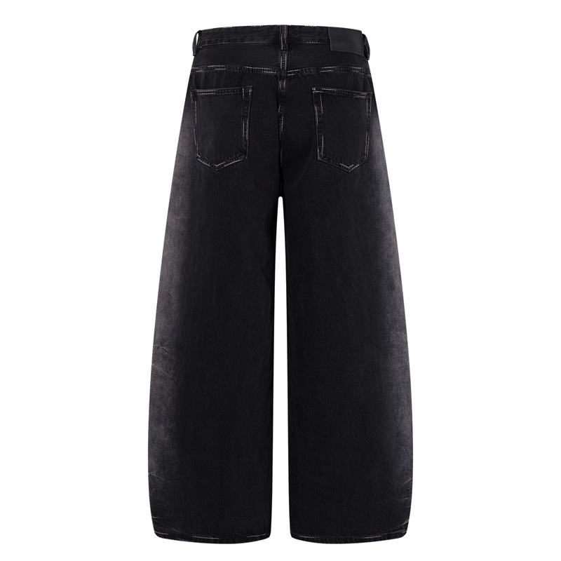 Vintage Washed Lightning Pattern Straight Leg Jeans Men High Quality Gradient Trendy Brand Wide Leg Pants