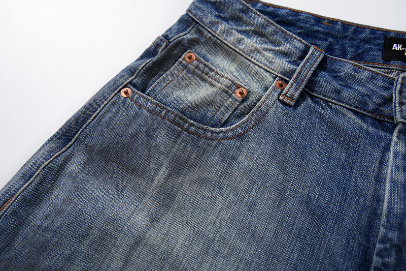 Street Style Vintage Distressed Washed Knife-Edge Denim Pants, Hip-Hop Casual Loose Ripped Straight Leg Jeans