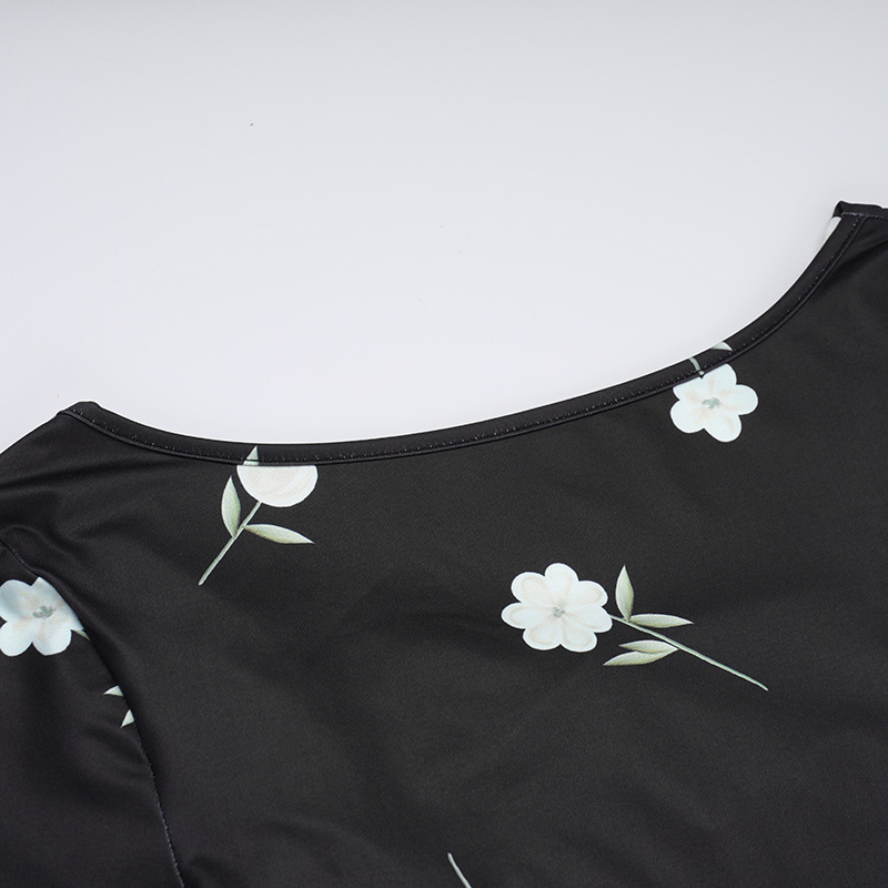Long One-Shoulder High Waist Patterned Polyester Step-Skirt Dress