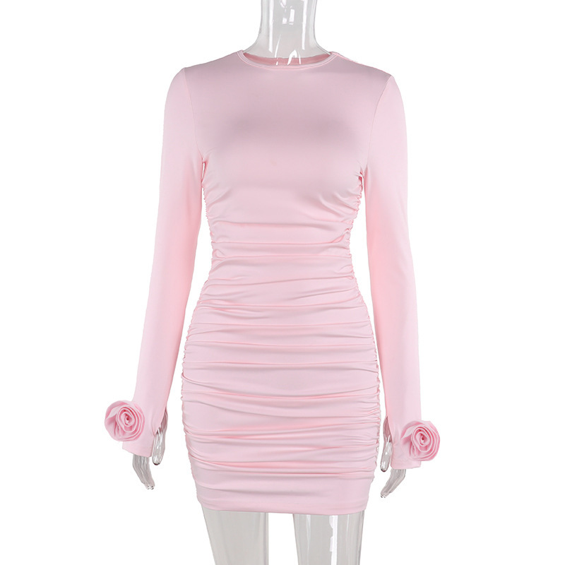 Round Neck Full Sleeve 3D Petal Hip-Hugging Dress