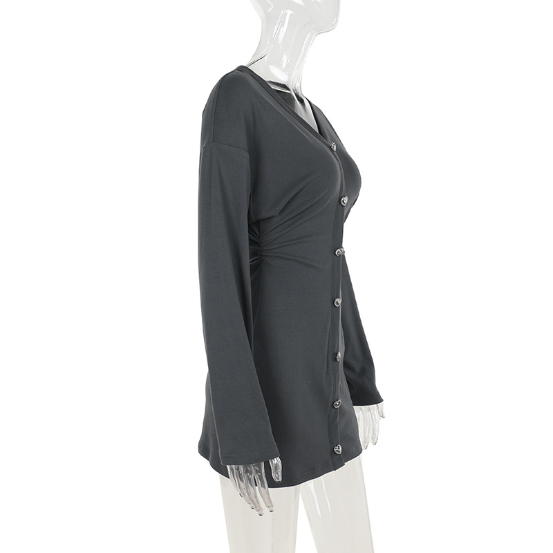 Long Sleeve Plunging Neck Mini Empire Dress