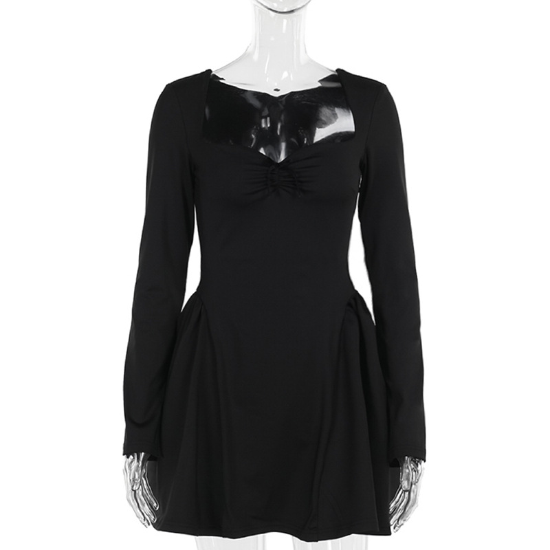 Square Neck Full Sleeve Umbrella Mini Dress