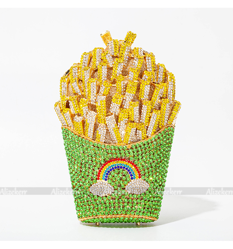 3D Chips Crystal Evening Clutch Bags Wedding Party Bridal Diamond Boutique Novelty Metal Purses And Handbags High Quality